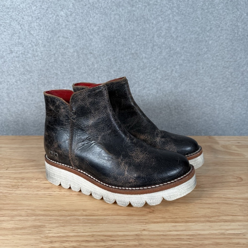 Bed Stu Womens Black Lux Leather‎ Lydyi Zip Platform Bootie Size 6.5